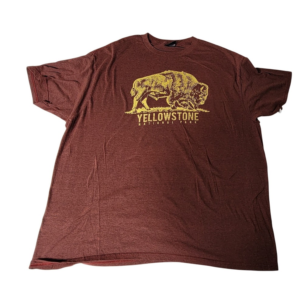 The Mountain Mens Yellowstone NP Bison Graphic Tee XXL Heather Maroon